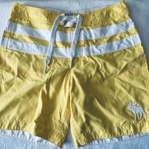 Preowned Abercrombie & Fitch Men’s Swimming Trunks Yellow White Logo Sz L…